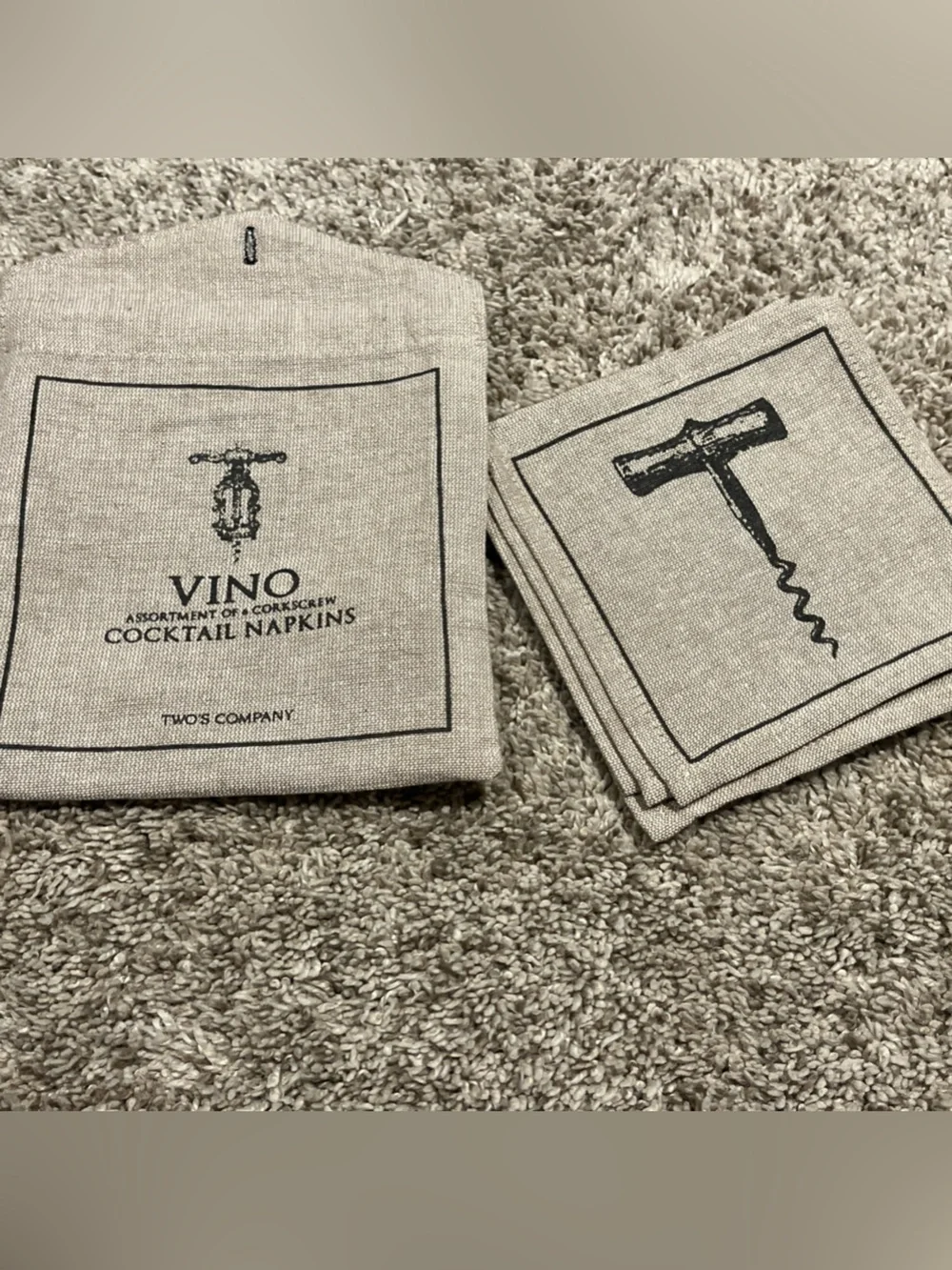 Vino Cocktail Napkins by Twos Company set of 6- Natural Linen Color